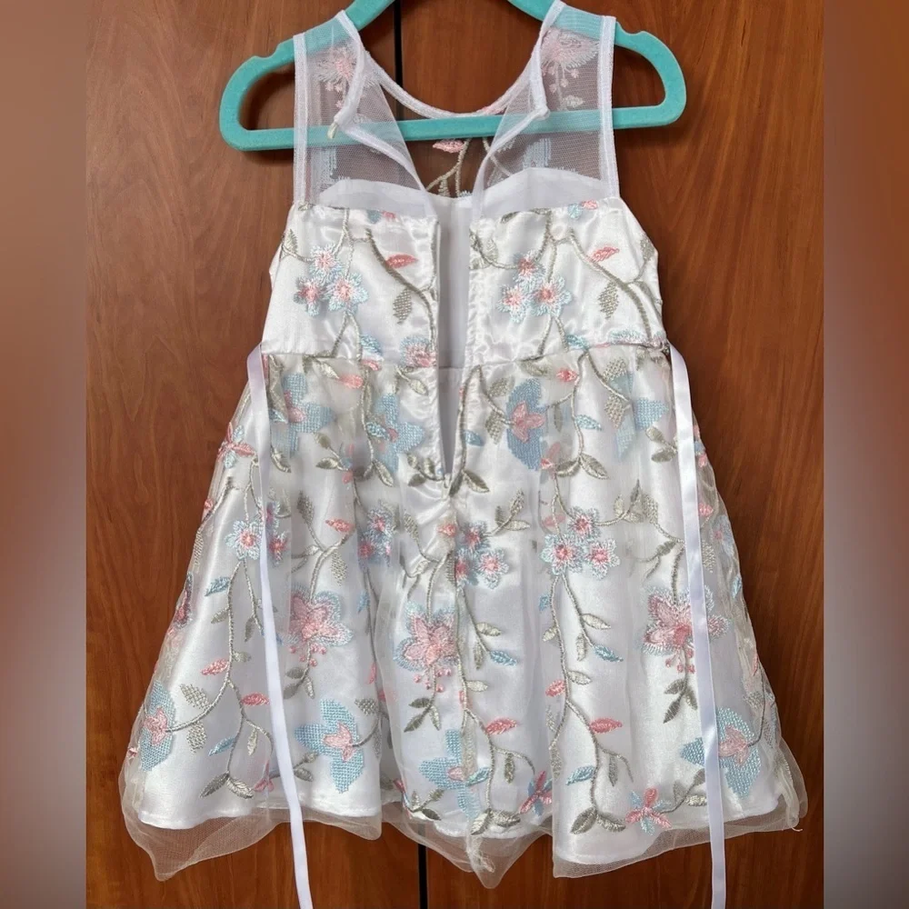 Rare Editions - Girls white floral sheer sleeveless dress (Size 3T) - Picture 3 of 6
